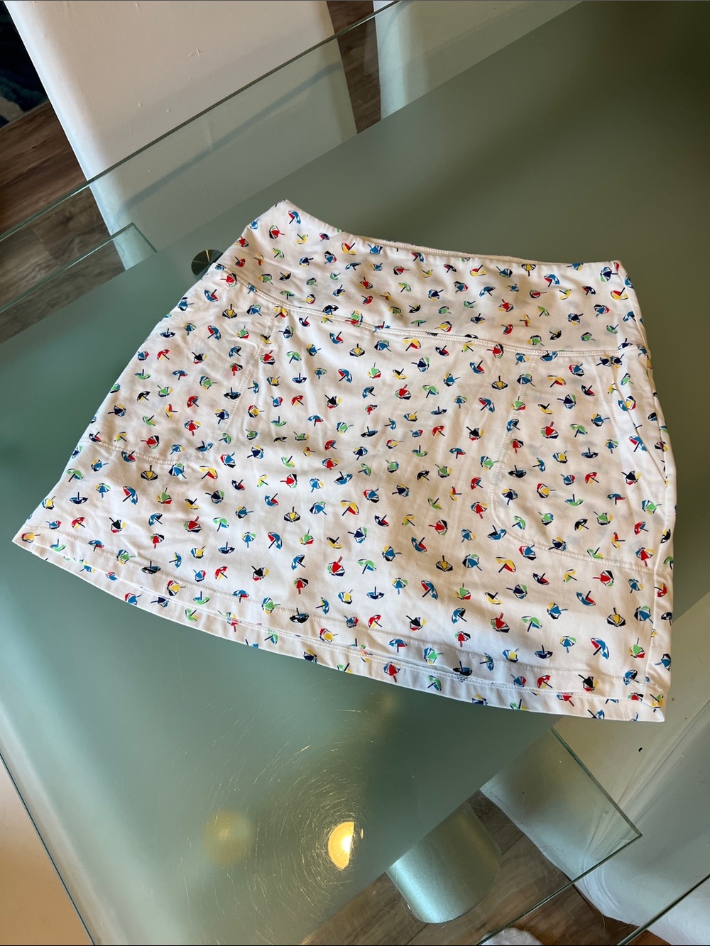 White Mini Skirt with Colorful Beach Umbrella Print